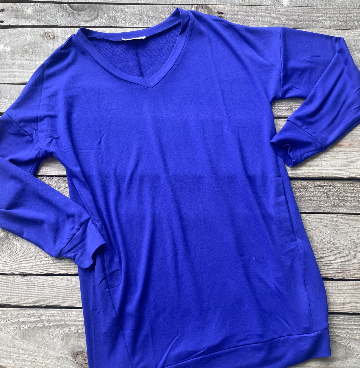 Long Sleeve Pocket Dress-Royal Blue