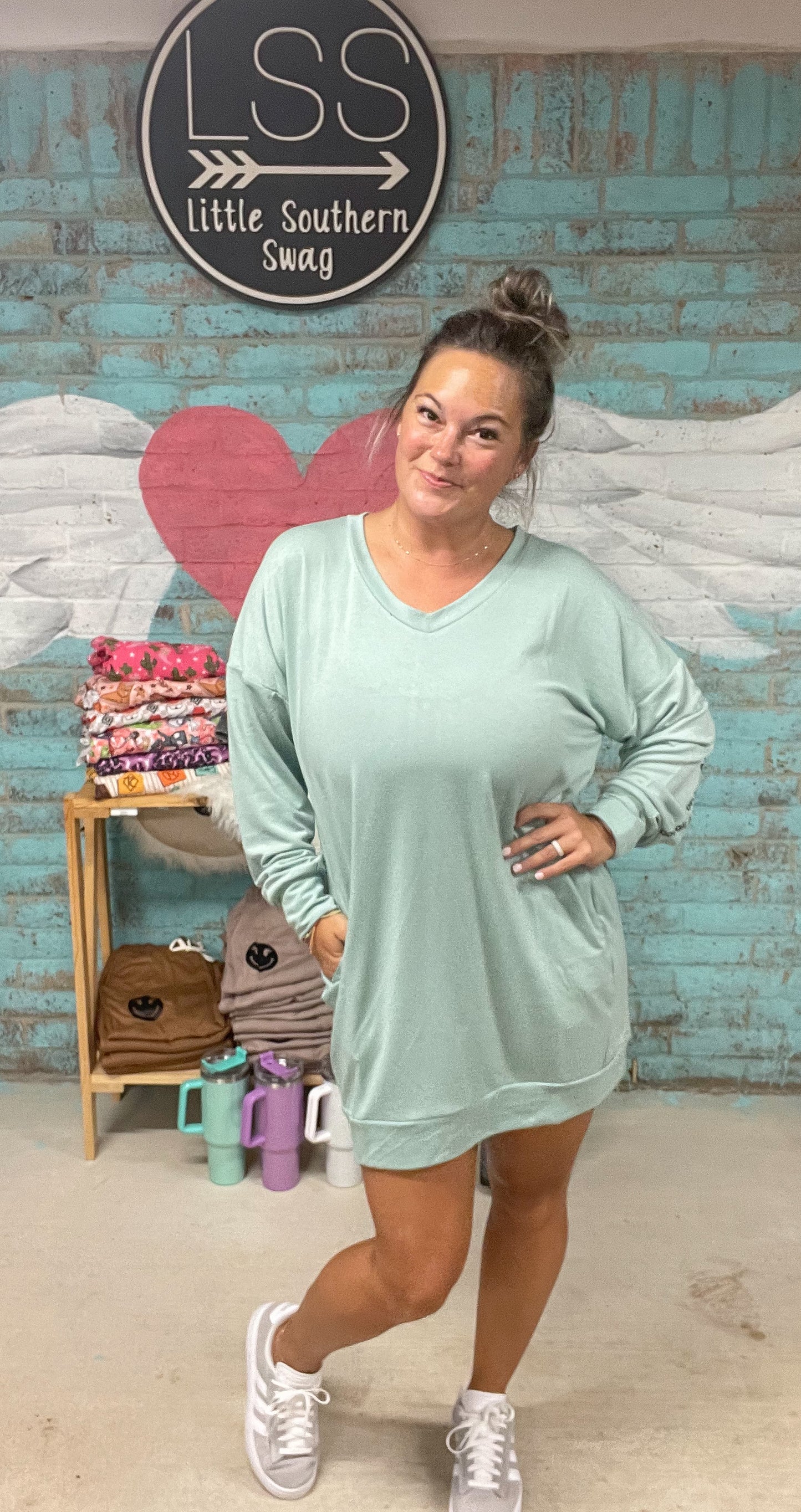 Long Sleeve Pocket Sage Dress