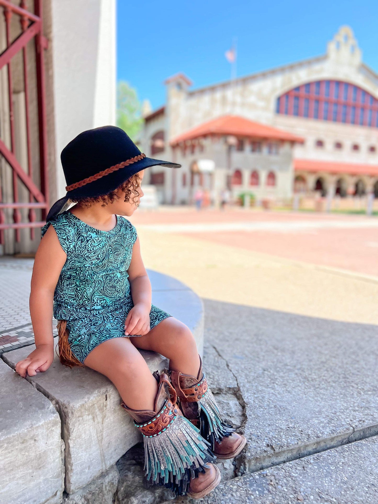 Tooled Turquoise Cinched Skirt Romper