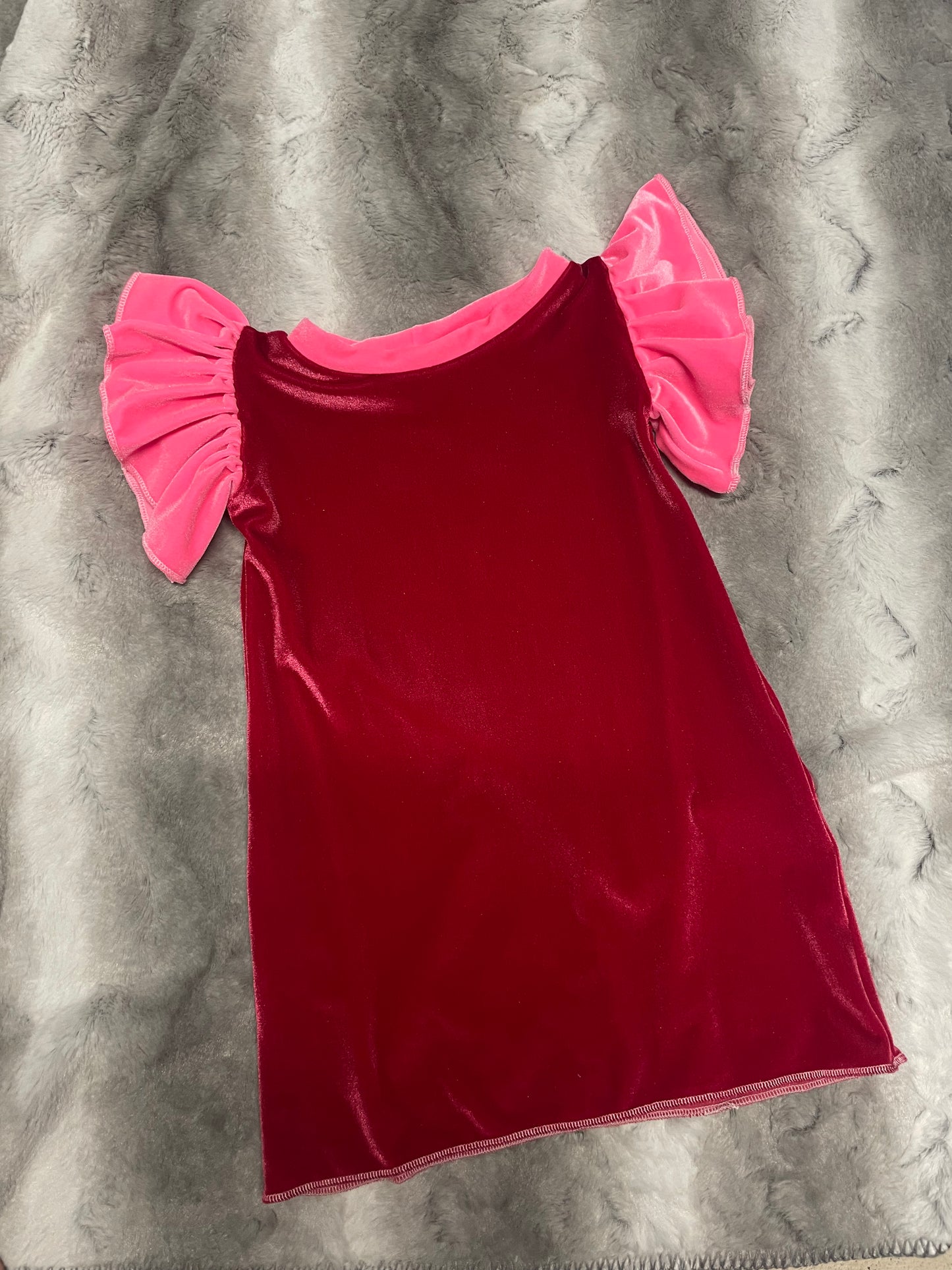 RTS Red/Pink Velvet Flutter Sleeve Dress *