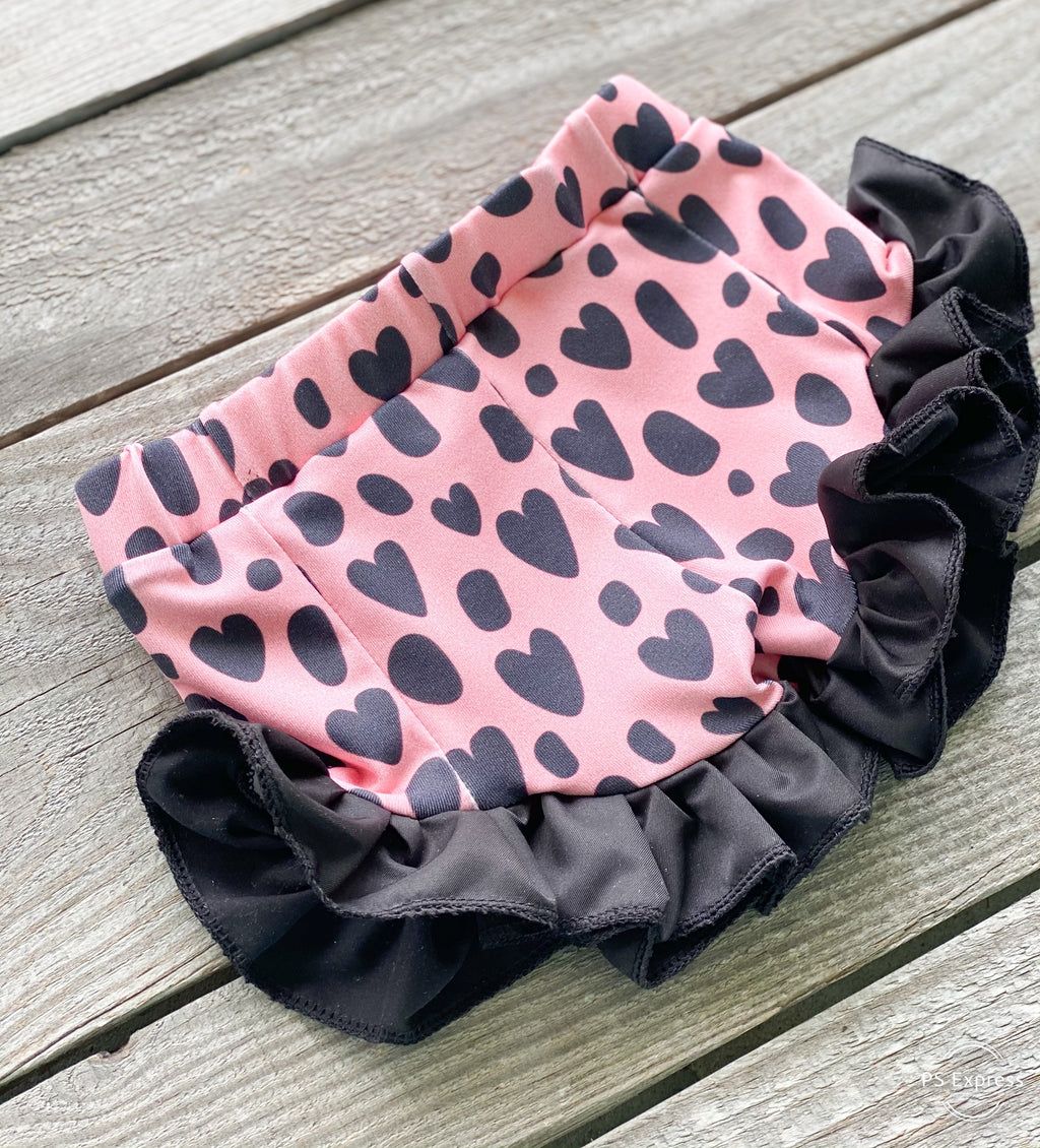 Coral Hearts Ruffle Swim Bottoms