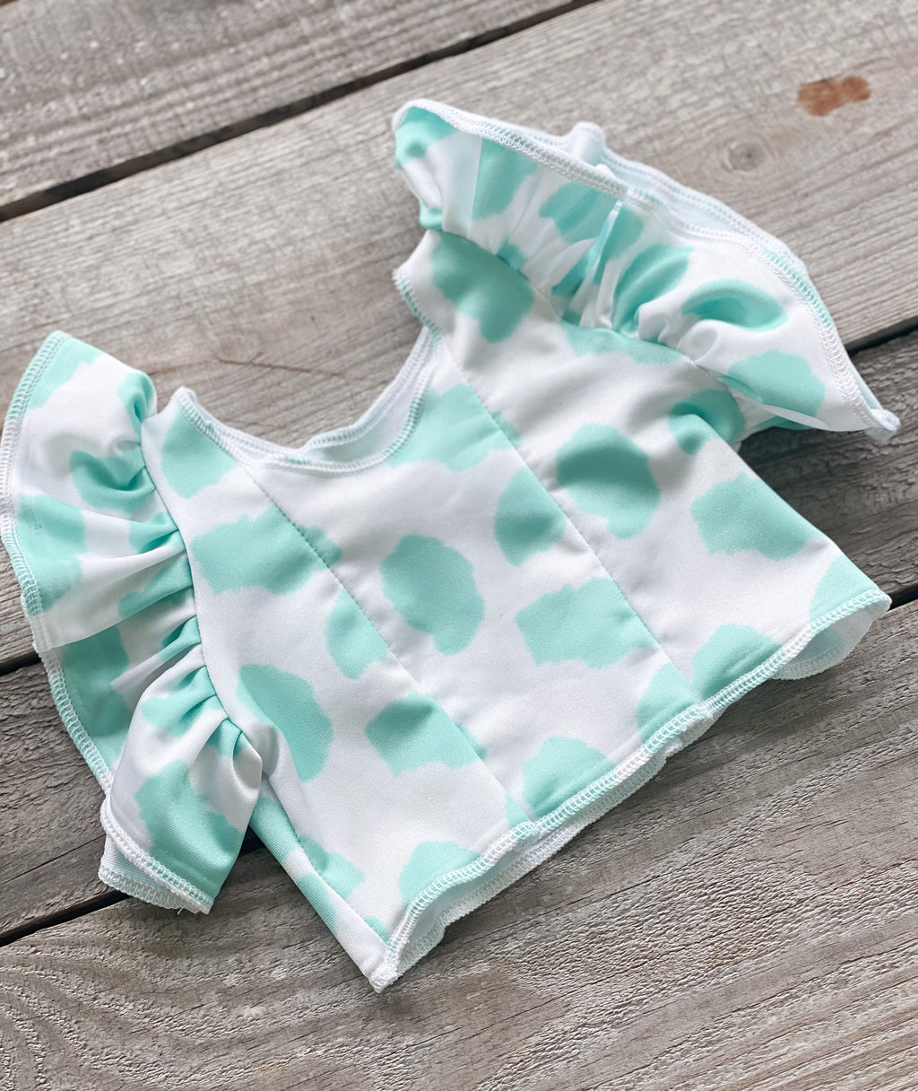 Tiff-Cow Swim Ruffle Top